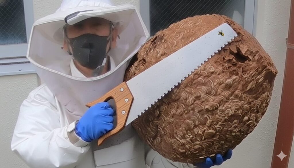 【甲賀市土山町】巨大スズメバチの要塞をノコギリで撤去！駆除の全貌の動画を公開